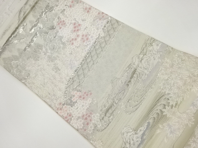 プラチナ箔京風景龍安寺模様織出し袋帯